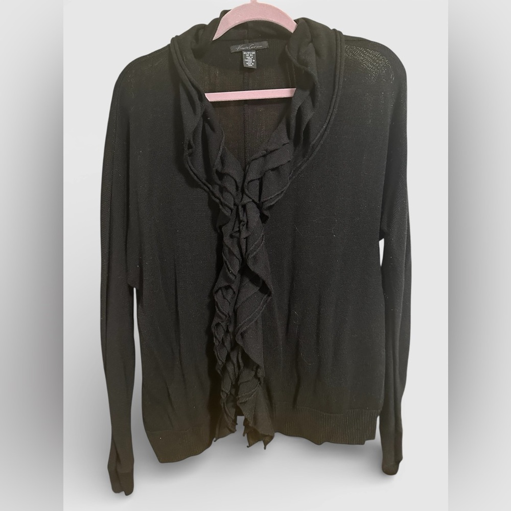 Ruffle Black Cardigan Sweater